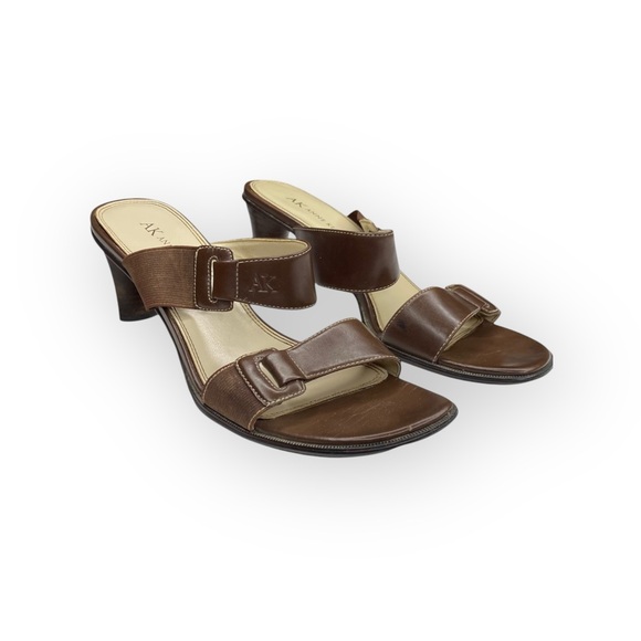 Vintage: Anne Klein 𖧷 Chunky Wood Heel Mules Sandals 𖧷 Brown Leather 𖧷 7.5M - Picture 9 of 16